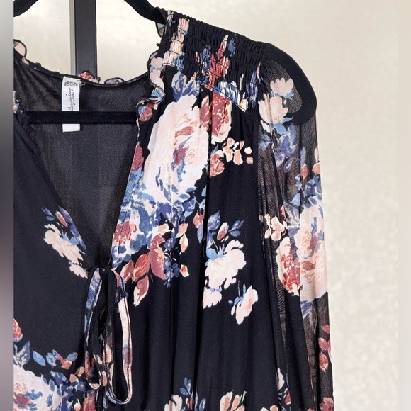 American Rag Large Black Floral Dress Sheer Sleeve Boho Maxi Vintage Chic Long - Picture 3 of 15